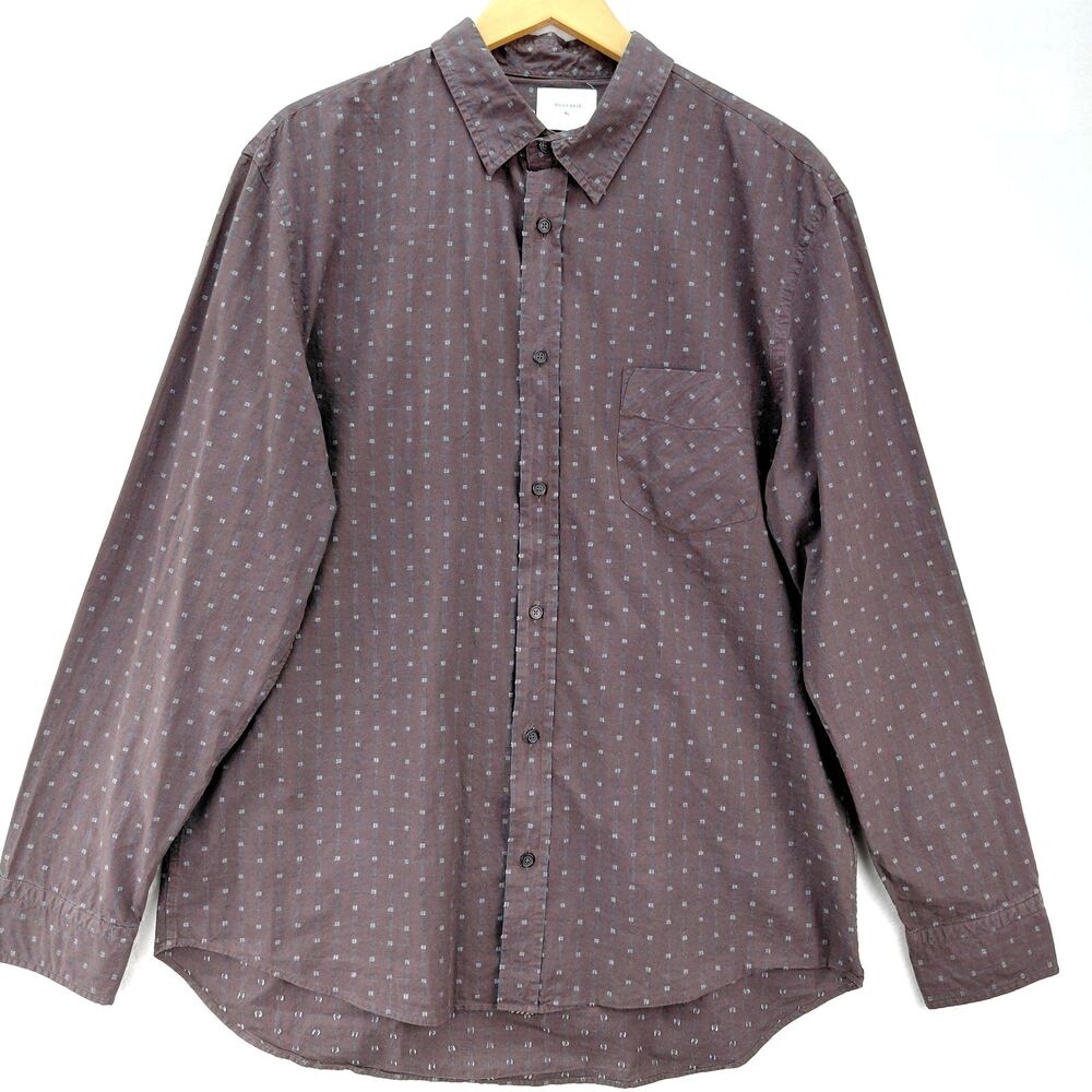 Billy Reid Shirt Mens XL Brown Plaid Geometric Slim Fit Long Sleeve Button Up